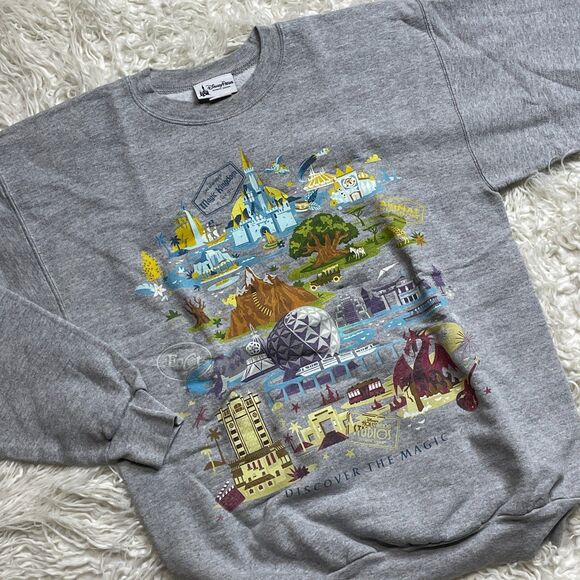 Walt Disney Parks Adult Discover the Magic Crewneck Sweatshirt Size Small Gray - Picture 1 of 11